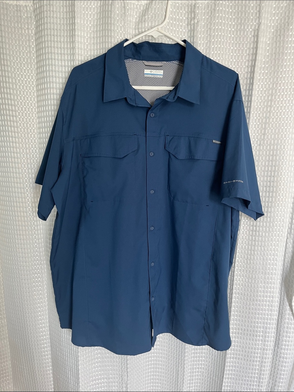 Columbia Omni-Shade XL Blue Fishing Shirt Vented UPF Short Sleeve Performance